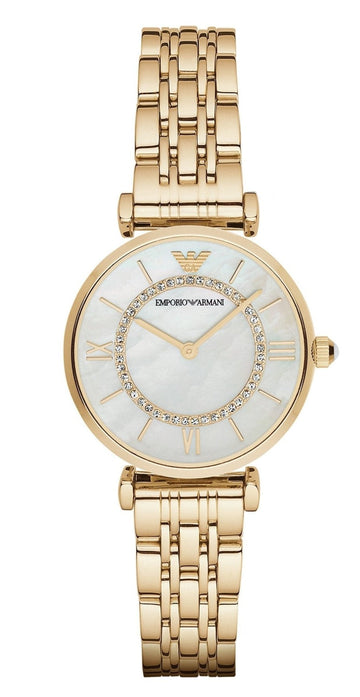 Shop Authentic Emporio Armani Gianni T Bar White Mother of Pearl Dial Gold Steel Strap Watch For Women - AR1907 - Luxxuri