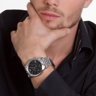 Shop Authentic Emporio Armani Classic Chronograph Black Dial Silver Steel Strap Watch For Men - AR1786 - Luxxuri