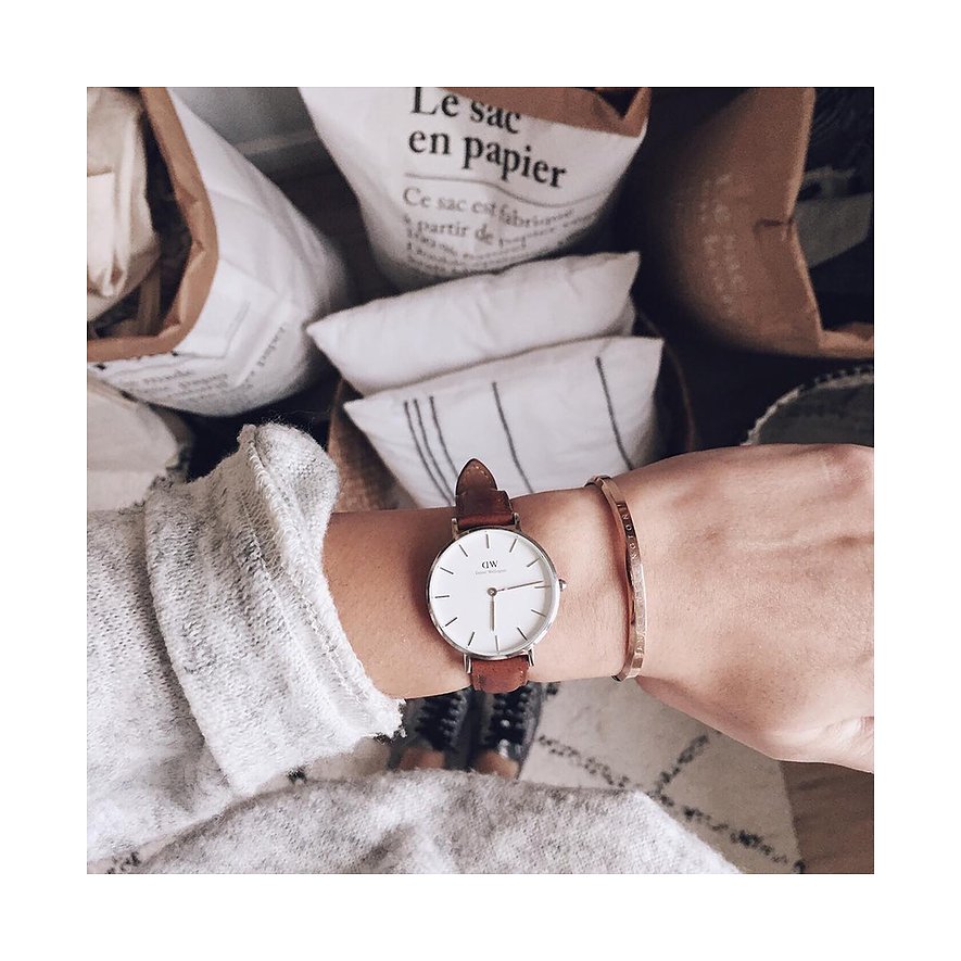 Shop Authentic Daniel Wellington Classic Petite St Mawes White Dial Brown Leather Strap Watch For Women - DW00100231 - Luxxuri