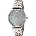 Shop Authentic Emporio Armani Gianni T-Bar Mother of Pearl Dial Two Tone Steel Strap Watch For Women - AR1987 - Luxxuri