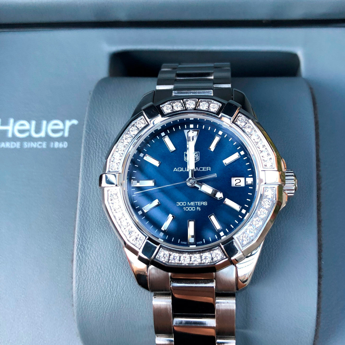 Shop Authentic Tag Heuer Aquaracer Quartz Diamonds Blue Dial Silver Steel Strap Watch for Women - WAY131N.BA0748 - Luxxuri