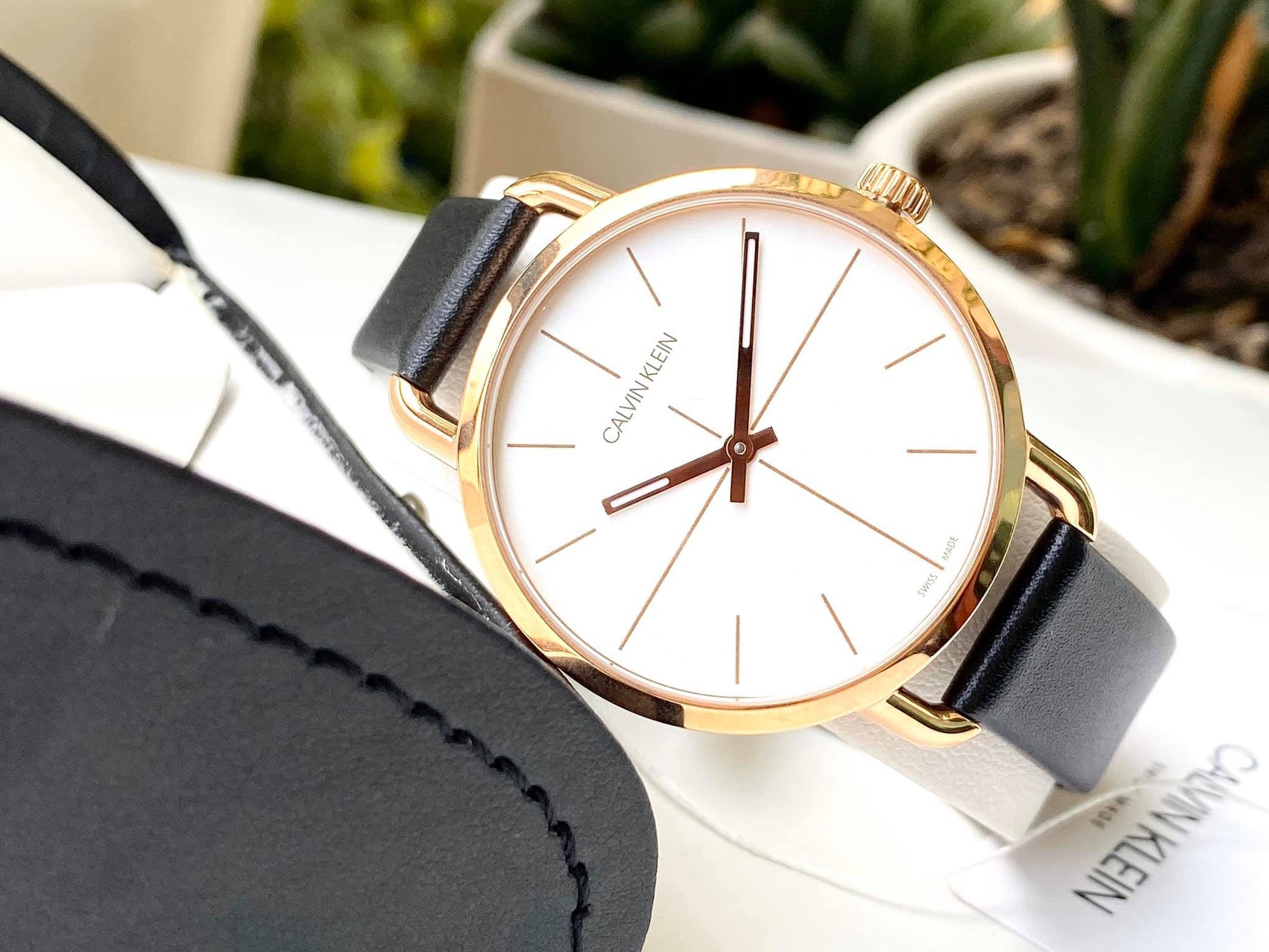 Shop Authentic Calvin Klein Even White Dial Black Leather Strap Watch for Women - K7B236C6 - Luxxuri