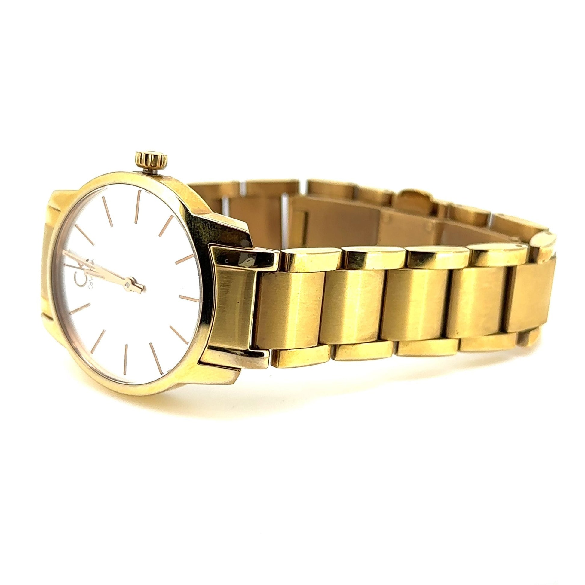 Shop Authentic Calvin Klein City White Dial Gold Steel Strap Watch for Women - K2G23546 - Luxxuri