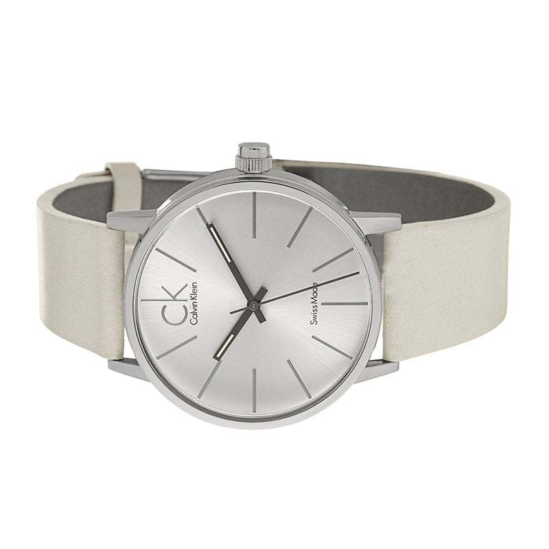 Shop Authentic Calvin Klein Post Minimal Silver Dial White Leather Strap Watch for Men - K7621126 - Luxxuri