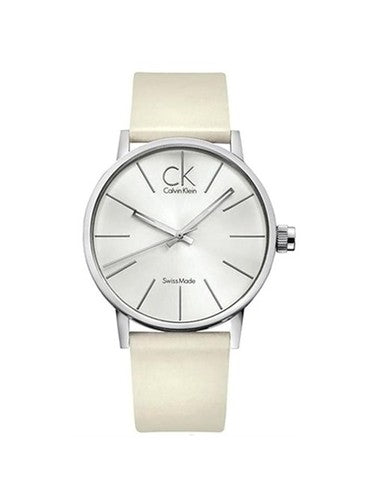 Shop Authentic Calvin Klein Post Minimal Silver Dial White Leather Strap Watch for Men - K7621126 - Luxxuri