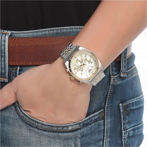 Shop Authentic Emporio Armani Classic Chronograph White Dial Two Tone Steel Strap Watch For Men - AR0396 - Luxxuri