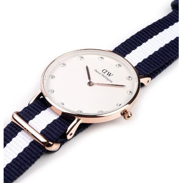 Shop Authentic Daniel Wellington Classy Glasgow White Dial Two Tone Nylon Strap Watch For Women - DW00100078 - Luxxuri