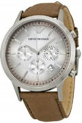 Shop Authentic Emporio Armani Classic Chronograph Silver Dial Brown Leather Strap Watch For Men - AR2471 - Luxxuri