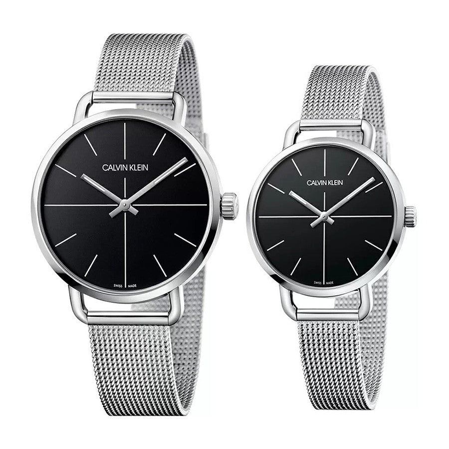 Shop Authentic Calvin Klein Even Black Dial Silver Mesh Bracelet Watch for Women - K7B23121 - Luxxuri
