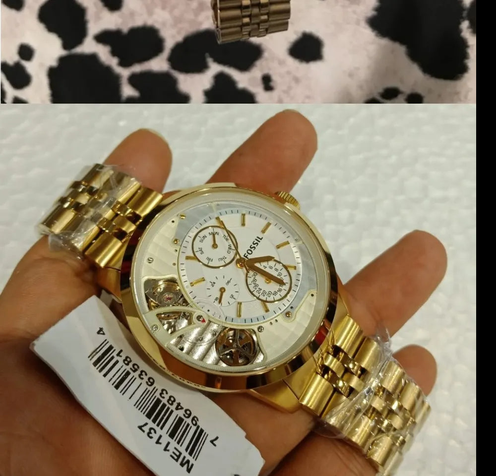 Fossil Townsman Chronograph Skeleton Gold Dial Gold Steel Strap Watch for Men - ME1137