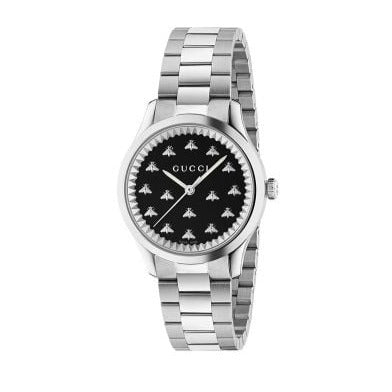 Shop Authentic Gucci G Timeless Quartz Black Dial Silver Steel Strap Watch for Women - YA1265034 - Luxxuri