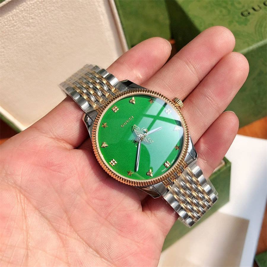 Shop Authentic Gucci G Timeless Quartz Green Dial Two Tone Steel Strap Watch For Men - YA1264182 - Luxxuri