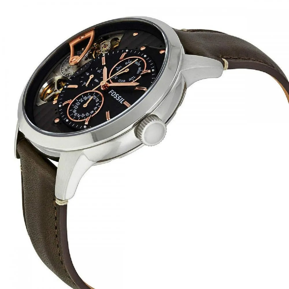 Fossil Townsman Automatic Black Dial Brown Leather Strap Watch for Men - ME1163
