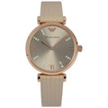 Shop Authentic Emporio Armani Gianni T Bar Gunmetal Dial Beige Leather Strap Watch For Women - AR1681 - Luxxuri