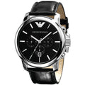 Shop Authentic Emporio Armani Classic Chronograph Black Dial Black Leather Strap Watch For Men - AR0431 - Luxxuri
