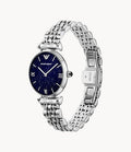 Shop Authentic Emporio Armani Gianni T Bar Dark Blue Dial Silver Stainless Steel Watch For Women - AR11091 - Luxxuri