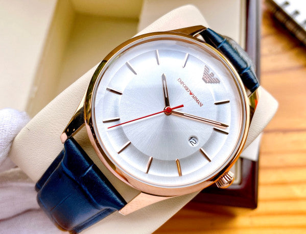 Shop Authentic Emporio Armani Classic Silver Dial Blue Leather Strap Watch For Men - AR11131 - Luxxuri