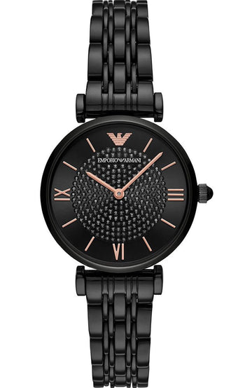 Shop Authentic Emporio Armani Gianni T Bar All Black Diamond Dial Watch For Women - AR11245 - Luxxuri