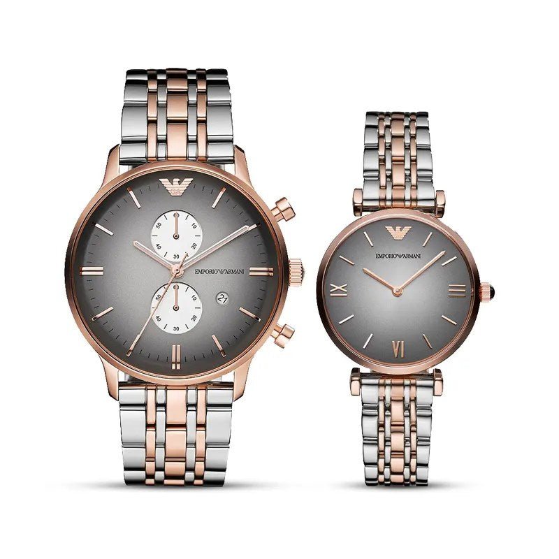 Emporio Armani Gianni T Bar Grey Dial Two Tone Stainless Steel Watch For Women - AR1725