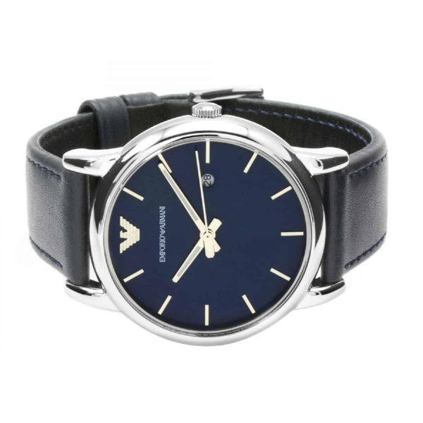 Shop Authentic Emporio Armani Classic Quartz Blue Dial Black Leather Strap Watch For Men - AR1731 - Luxxuri