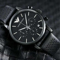 Shop Authentic Emporio Armani Luigi Chronograph Black Dial Black Leather Strap Watch For Men - AR1737 - Luxxuri