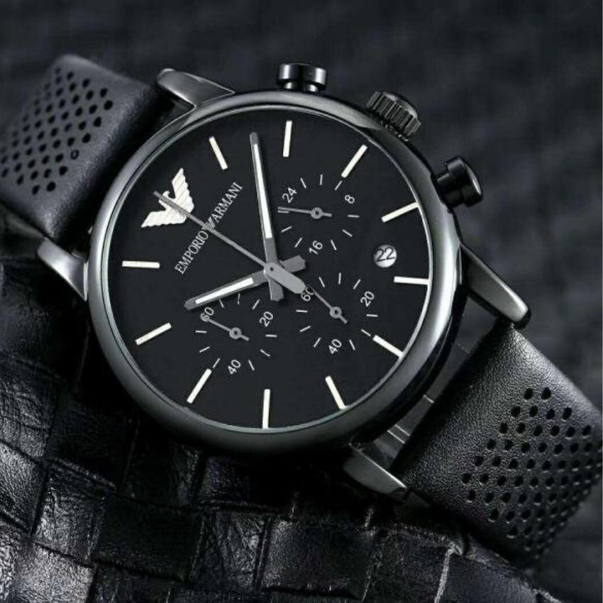 Shop Authentic Emporio Armani Luigi Chronograph Black Dial Black Leather Strap Watch For Men - AR1737 - Luxxuri