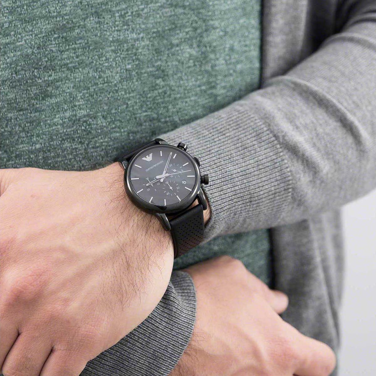 Shop Authentic Emporio Armani Luigi Chronograph Black Dial Black Leather Strap Watch For Men - AR1737 - Luxxuri