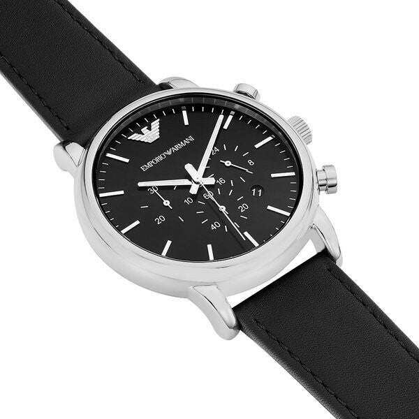Shop Authentic Emporio Armani Luigi Chronograph Black Dial Black Leather Watch For Men - AR1828 - Luxxuri