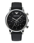 Shop Authentic Emporio Armani Luigi Chronograph Black Dial Black Leather Watch For Men - AR1828 - Luxxuri