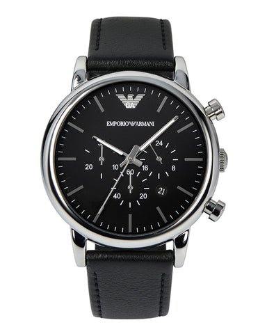 Shop Authentic Emporio Armani Luigi Chronograph Black Dial Black Leather Watch For Men - AR1828 - Luxxuri
