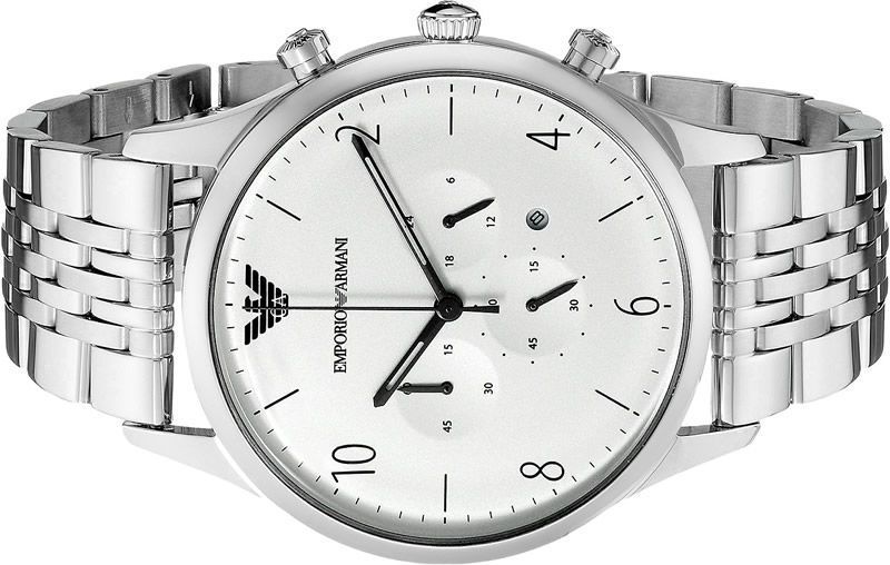 Shop Authentic Emporio Armani Classic Chronograph Silver Dial Silver Steel Strap Watch For Men - AR1879 - Luxxuri