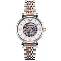 Shop Authentic Emporio Armani Gianni T Bar Silver Skeleton Dial Two Tone Strap Watch For Women - AR1992 - Luxxuri