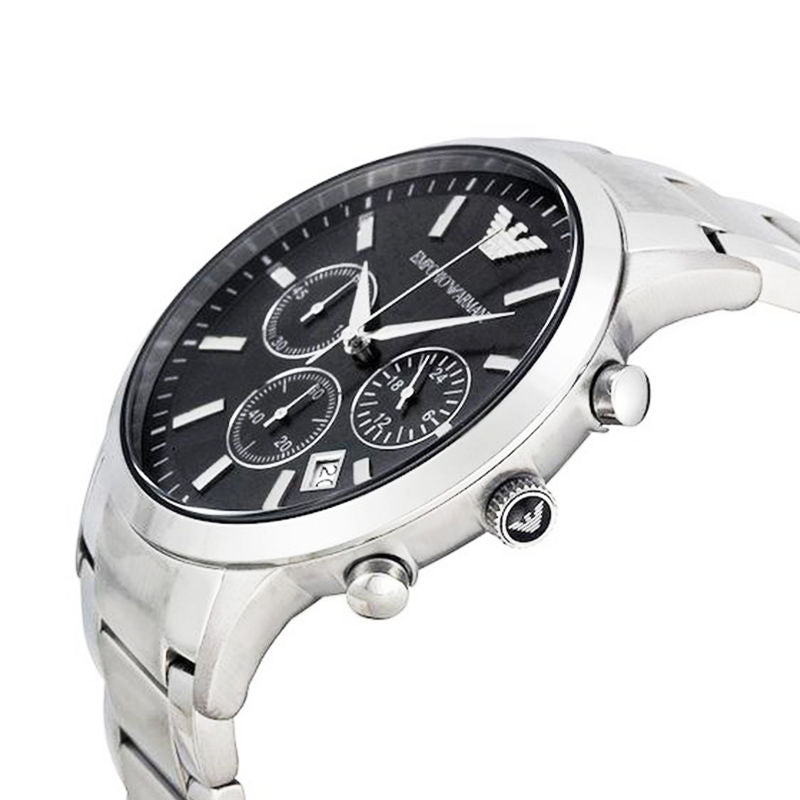 Shop Authentic Emporio Armani Classic Chronograph Black Dial Silver Steel Strap Watch For Men - AR2434 - Luxxuri