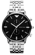 Shop Authentic Emporio Armani Gianni Chronograph Black Dial Silver Steel Strap Watch For Men - AR80009 - Luxxuri