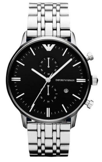 Shop Authentic Emporio Armani Gianni Chronograph Black Dial Silver Steel Strap Watch For Men - AR80009 - Luxxuri