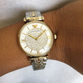 Shop Authentic Emporio Armani Gianni T Bar White Dial Two Tone Steel Strap Watch For Women - AR8031 - Luxxuri