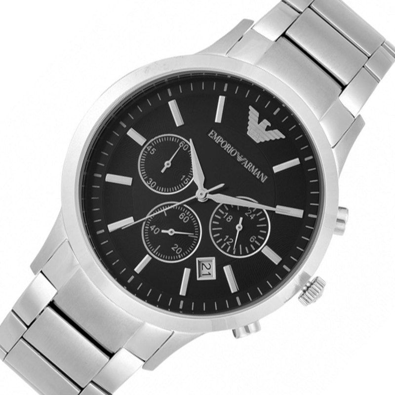 Shop Authentic Emporio Armani Classic Chronograph Black Dial Silver Steel Strap Watch For Men - AR2434 - Luxxuri