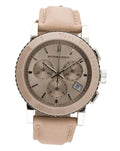 Shop Authentic Burberry The City Chronograph Rose Gold Dial Beige Leather Strap Watch For Women - BU9702 - Luxxuri