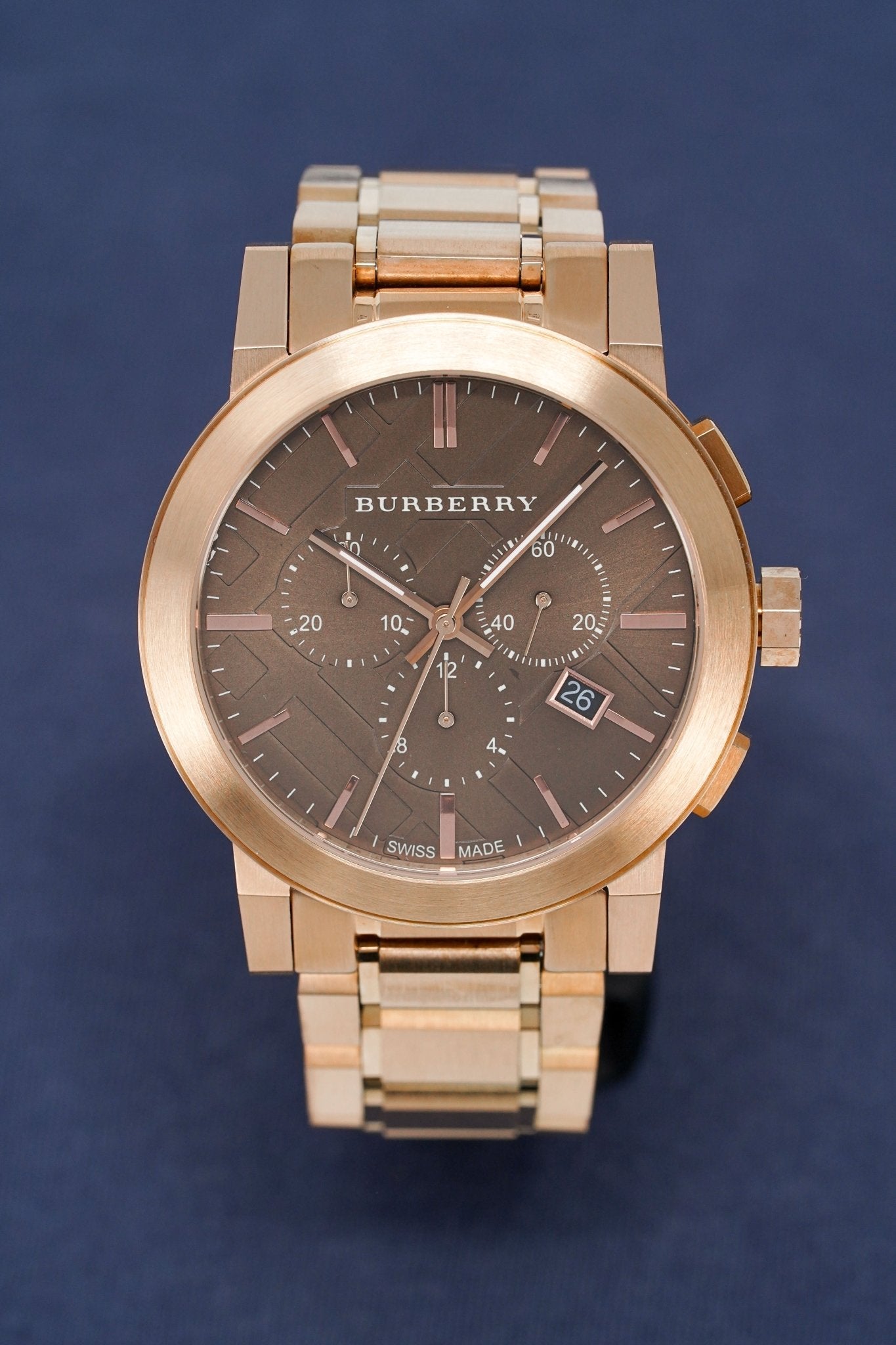 Burberry The City Grey Dial Rose Gold Steel Strap Watch for Men - BU9353