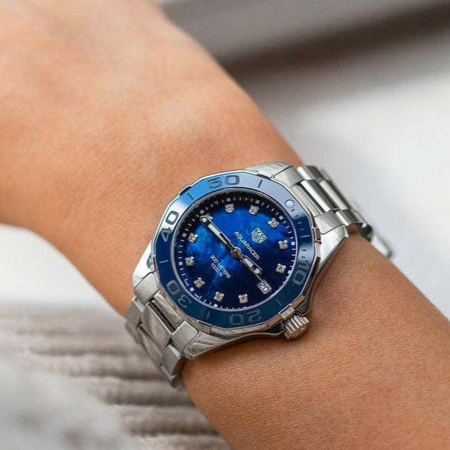 Shop Authentic Tag Heuer Aquaracer Blue Dial Silver Steel Strap Watch for Women - WAY131S.BA0748 - Luxxuri