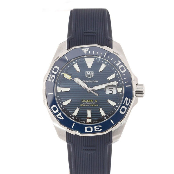 Shop Authentic Tag Heuer Aquaracer Calibre 5 Automatic Blue Dial Blue Rubber Strap Watch for Men - WAY201B.FT6150 - Luxxuri