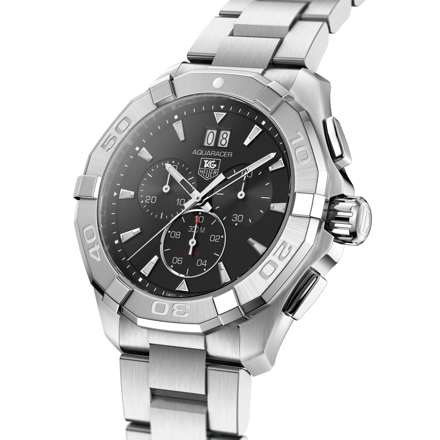 Tag Heuer Aquaracer Chronograph Black Dial Silver Steel Strap Watch for Men - CAY1110.BA0927