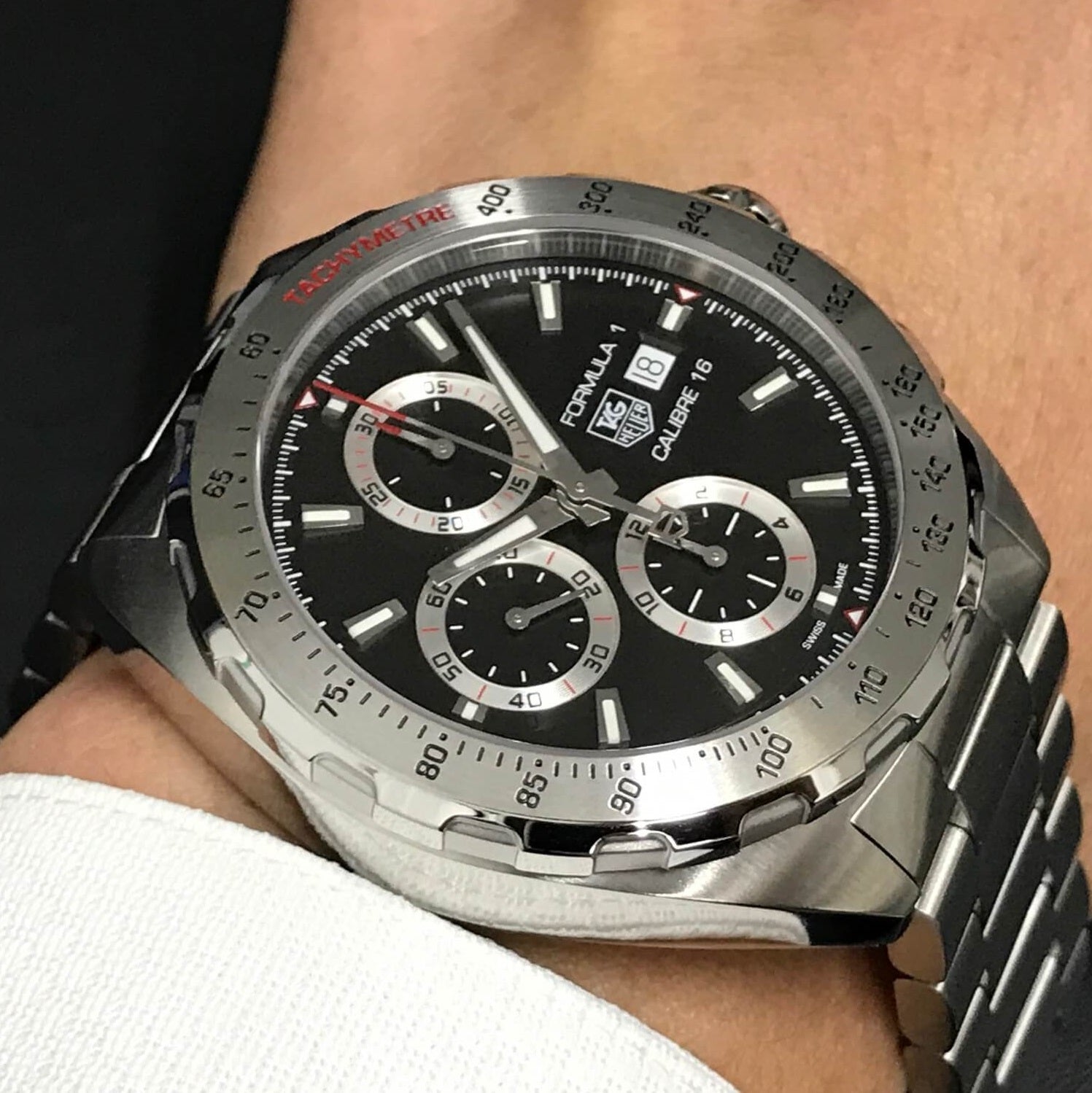 Tag Heuer Formula 1 Calibre 16 Automatic Chronograph Black Dial Silver Steel Strap Watch for Men - CAZ2010.BA0876