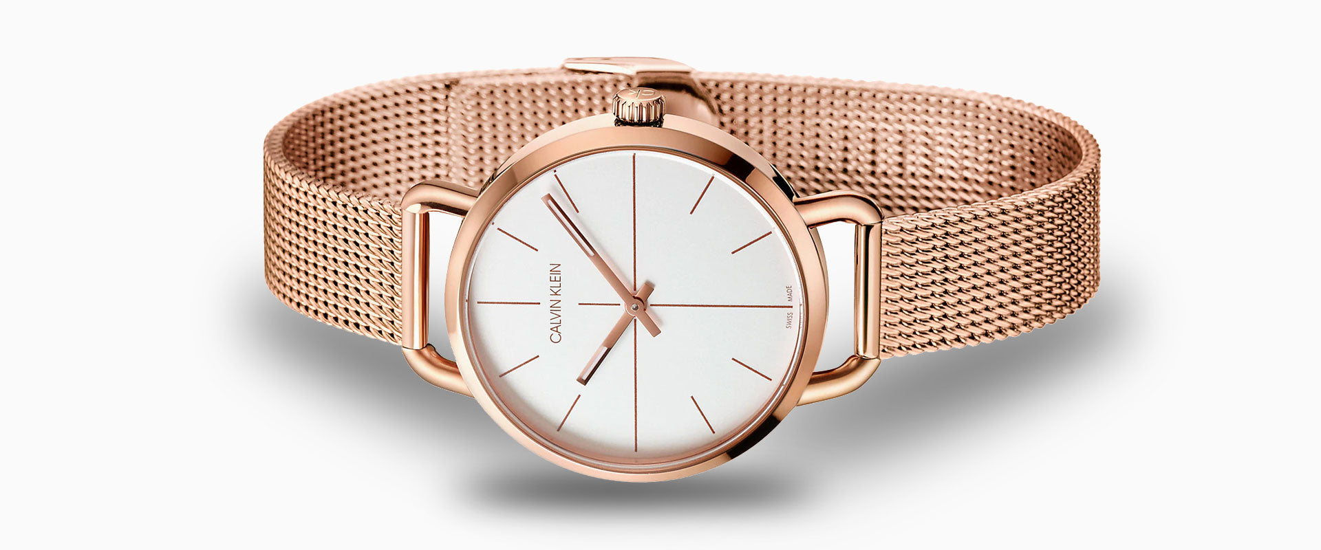 Shop Authentic Calvin Klein Even White Dial Rose Gold Mesh Bracelet Watch for Women - K7B23626 - Luxxuri