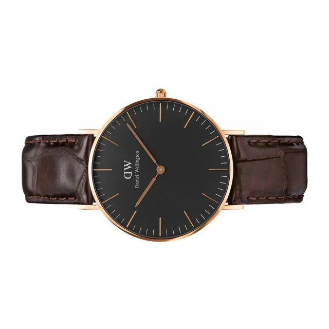 Shop Authentic Daniel Wellington Classic York Black Dial Brown Leather Strap Watch For Women - DW00100140 - Luxxuri