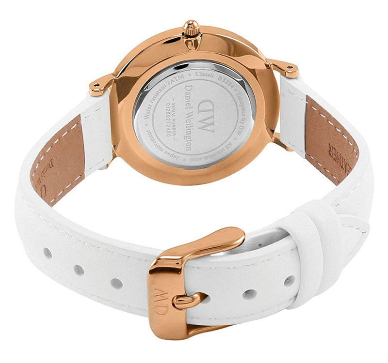 Shop Authentic Daniel Wellington Classic Petite Bondi Black Dial White Leather Strap Watch For Women - DW00100285 - Luxxuri