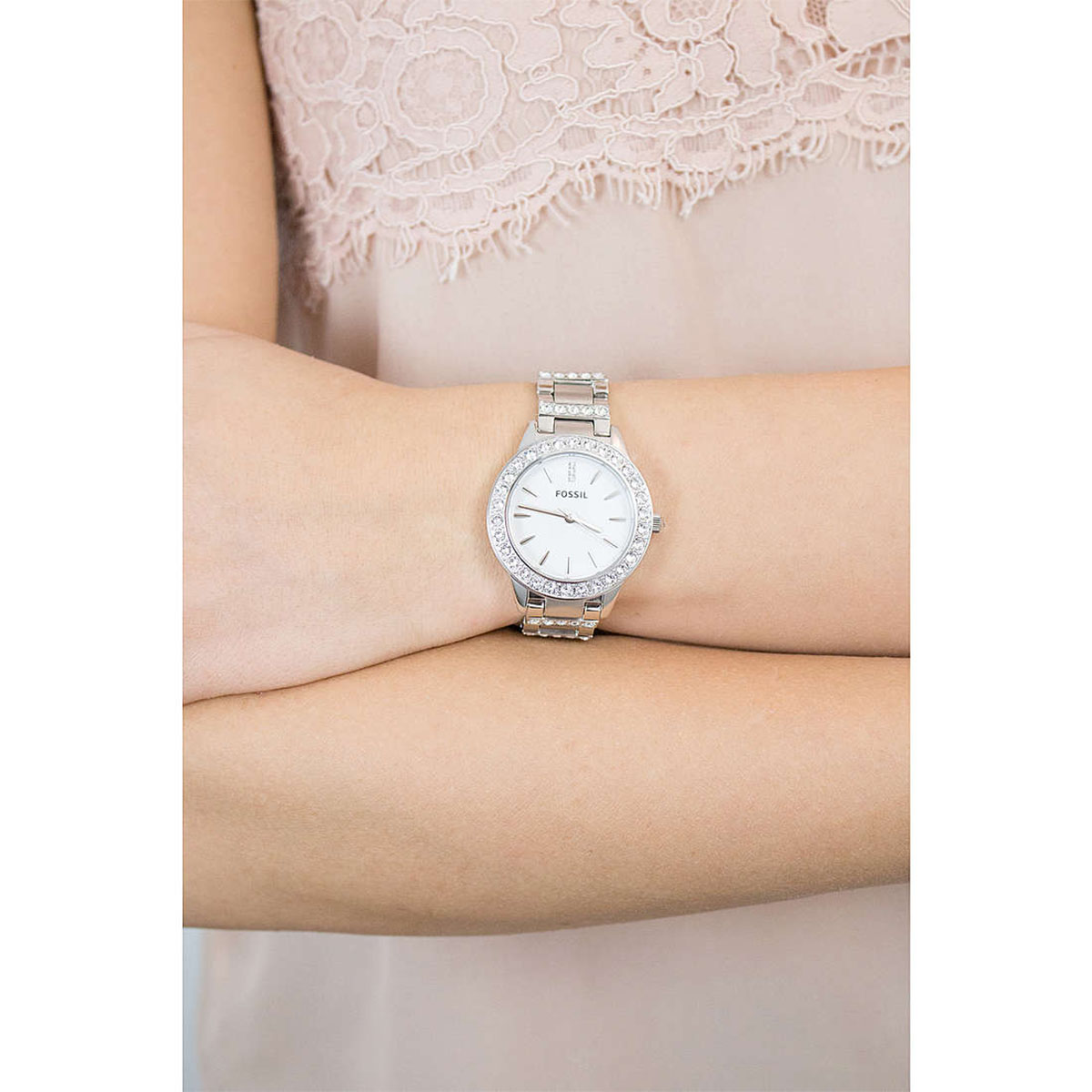Fossil Jesse White Dial Silver Steel Strap Watch for Women - ES2362