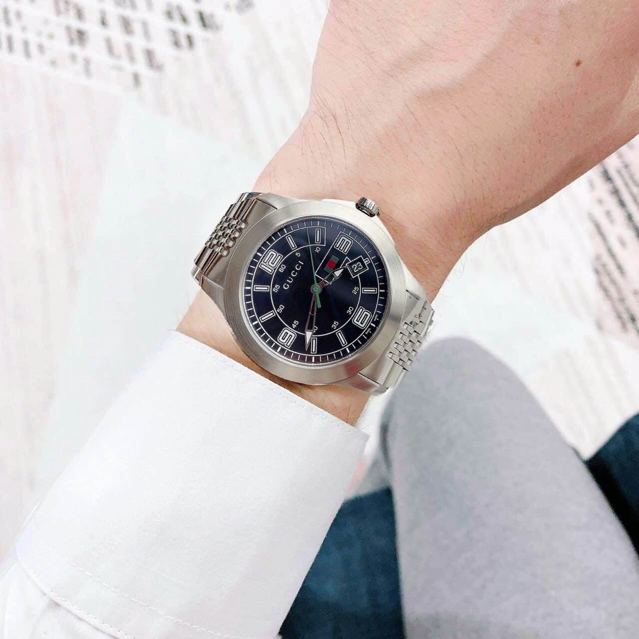 Shop Authentic Gucci G Timeless Black Dial Silver Steel Strap Watch For Men - YA126201 - Luxxuri