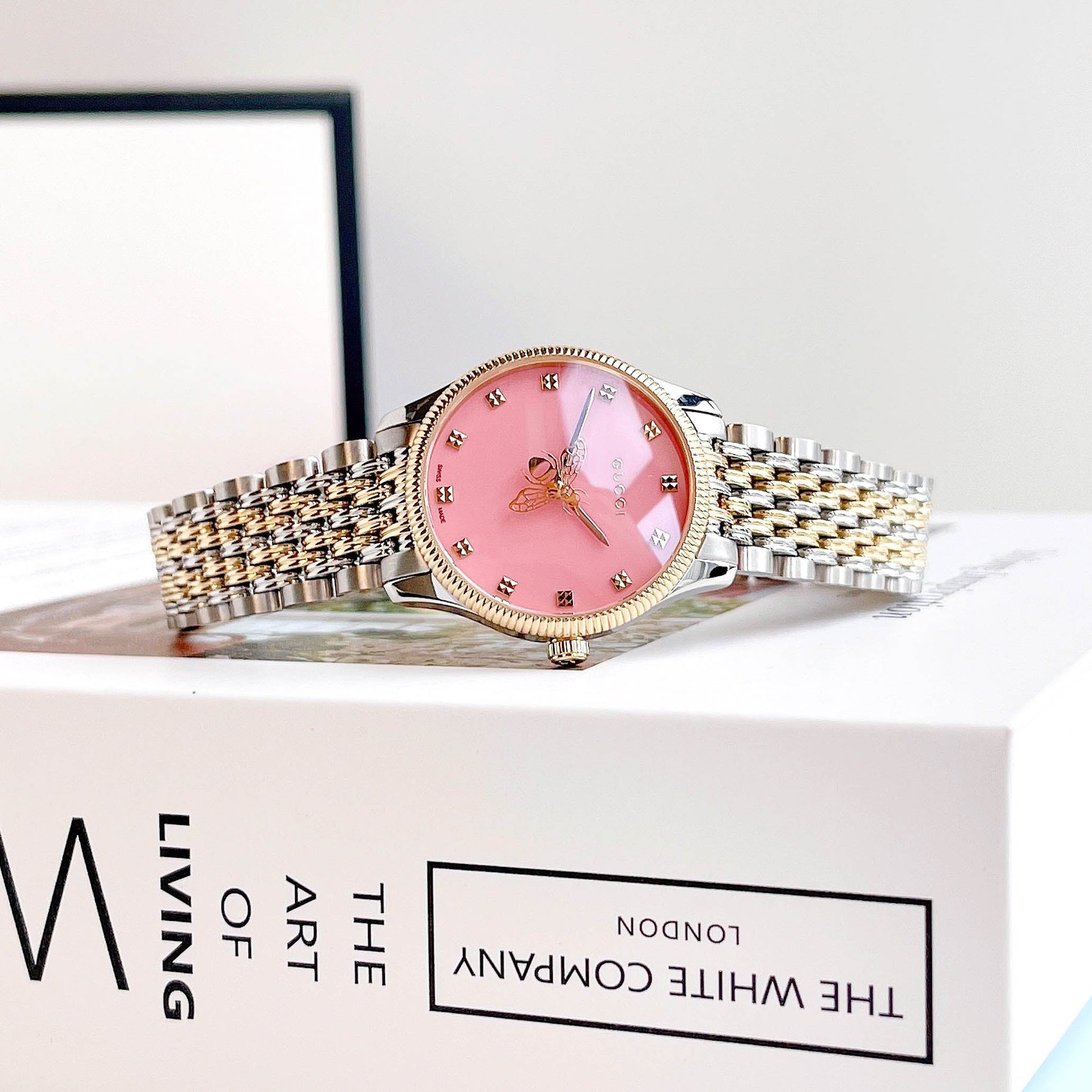Shop Authentic Gucci G Timeless Quartz Pink Dial Two Tone Steel Strap Watch For Women - YA1265030 - Luxxuri