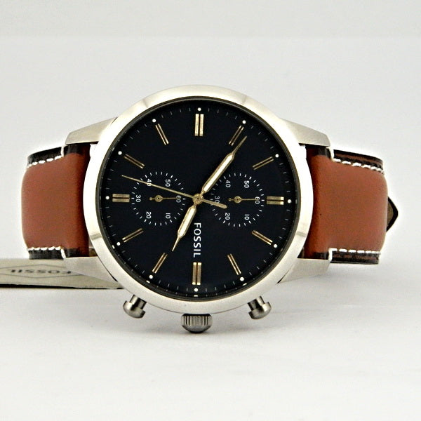 Fossil Townsman Chronograph Black Dial Brown Leather Strap Watch for Men - FS5280